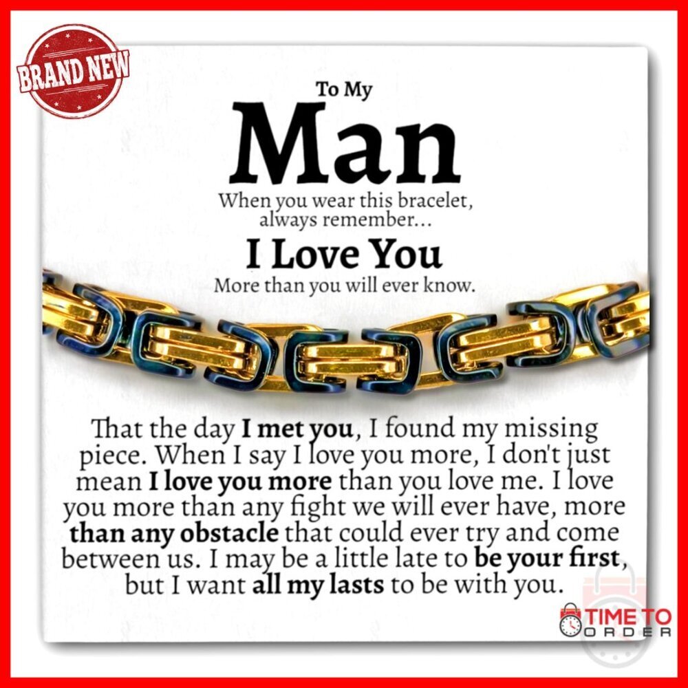 Men's Stainless Steel Link Bracelet Gift Set with Card and Box